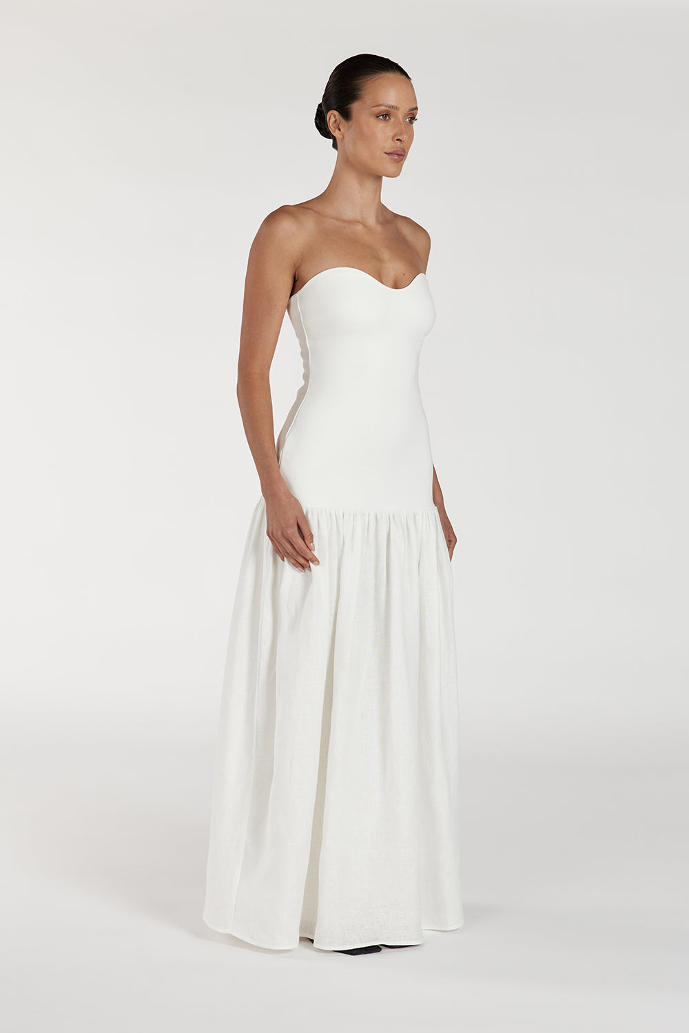 ELLISON WHITE STRAPLESS MIDI DRESS