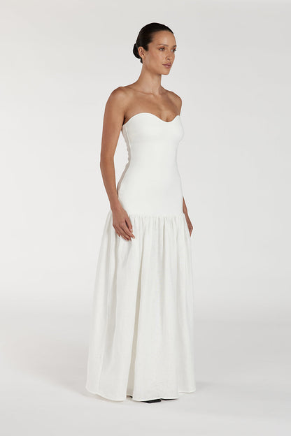ELLISON WHITE STRAPLESS MIDI DRESS