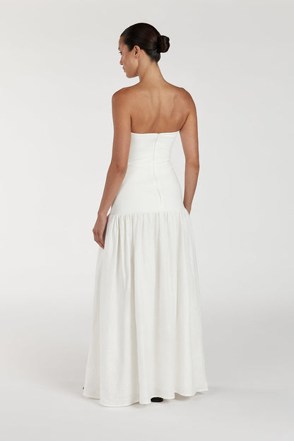 ELLISON WHITE STRAPLESS MIDI DRESS