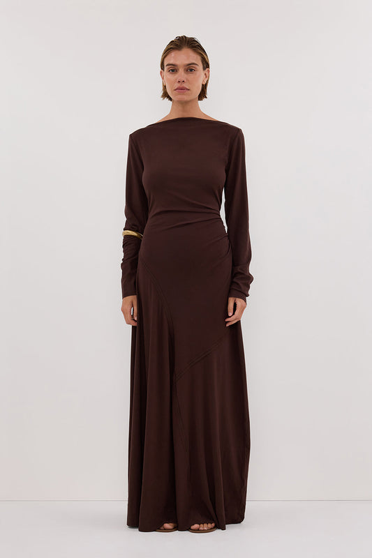 HADLEY CHOC LONG SLEEVE KNIT MAXI DRESS