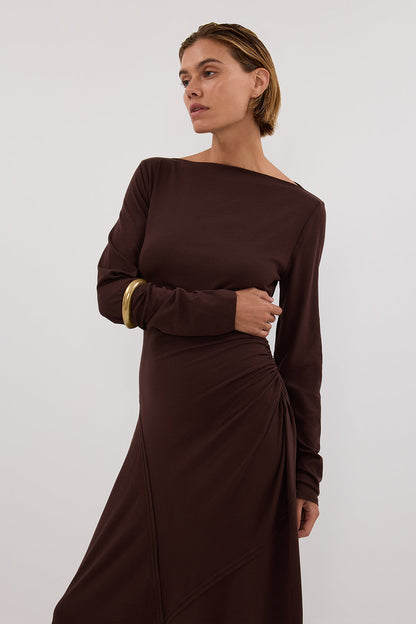 HADLEY CHOC LONG SLEEVE KNIT MAXI DRESS