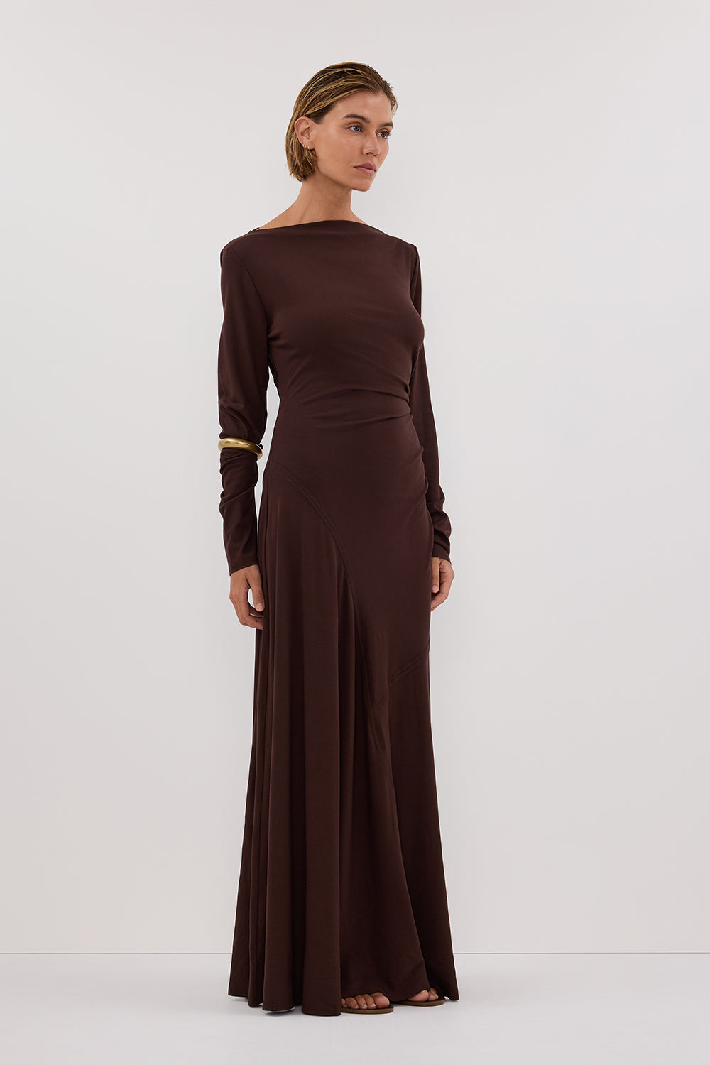 HADLEY CHOC LONG SLEEVE KNIT MAXI DRESS
