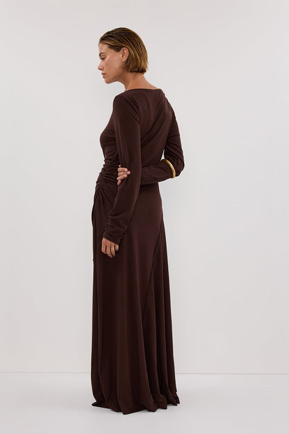 HADLEY CHOC LONG SLEEVE KNIT MAXI DRESS
