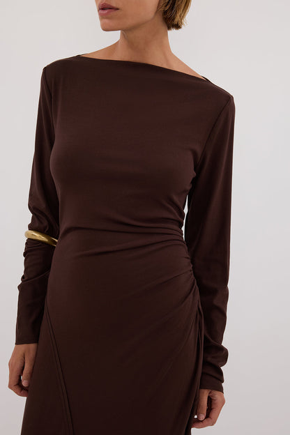 HADLEY CHOC LONG SLEEVE KNIT MAXI DRESS