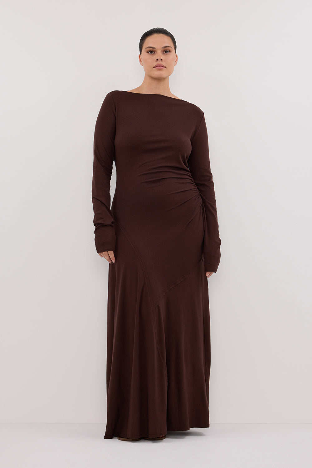 HADLEY CHOC LONG SLEEVE KNIT MAXI DRESS