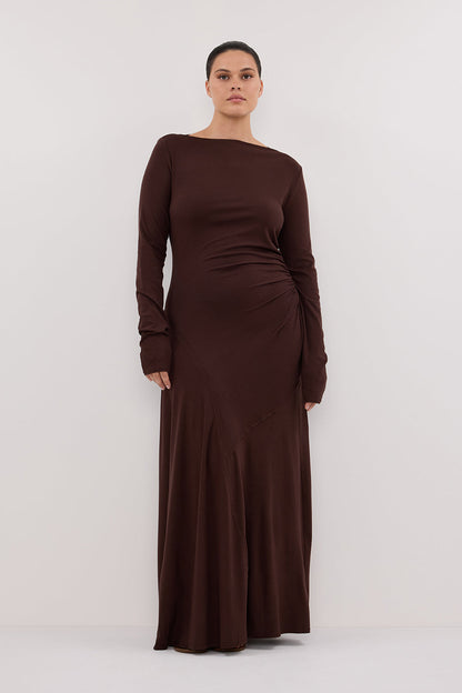 HADLEY CHOC LONG SLEEVE KNIT MAXI DRESS