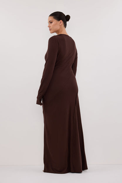 HADLEY CHOC LONG SLEEVE KNIT MAXI DRESS