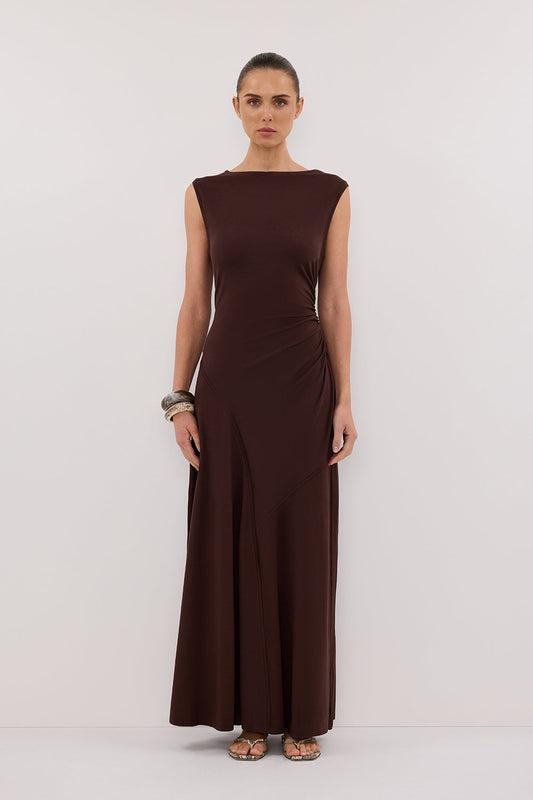 HADLEY CHOC SLEEVELESS KNIT MAXI DRESS