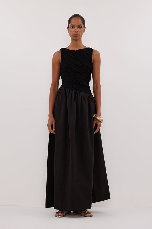 ALEXANDRA BLACK HYBRID MIDI DRESS