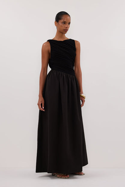 ALEXANDRA BLACK HYBRID MIDI DRESS