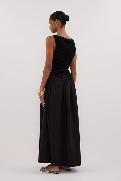 ALEXANDRA BLACK HYBRID MIDI DRESS