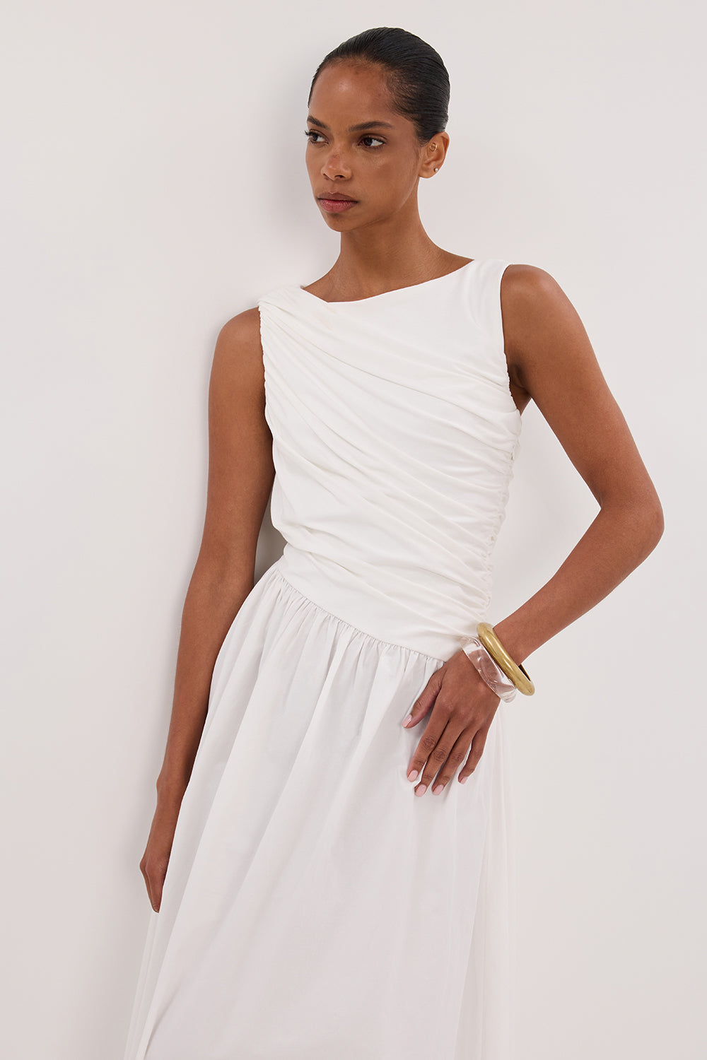 ALEXANDRA WHITE HYBRID MIDI DRESS