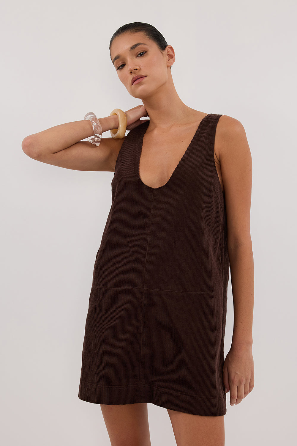 MILA CHOC COTTON CORDUROY MINI DRESS