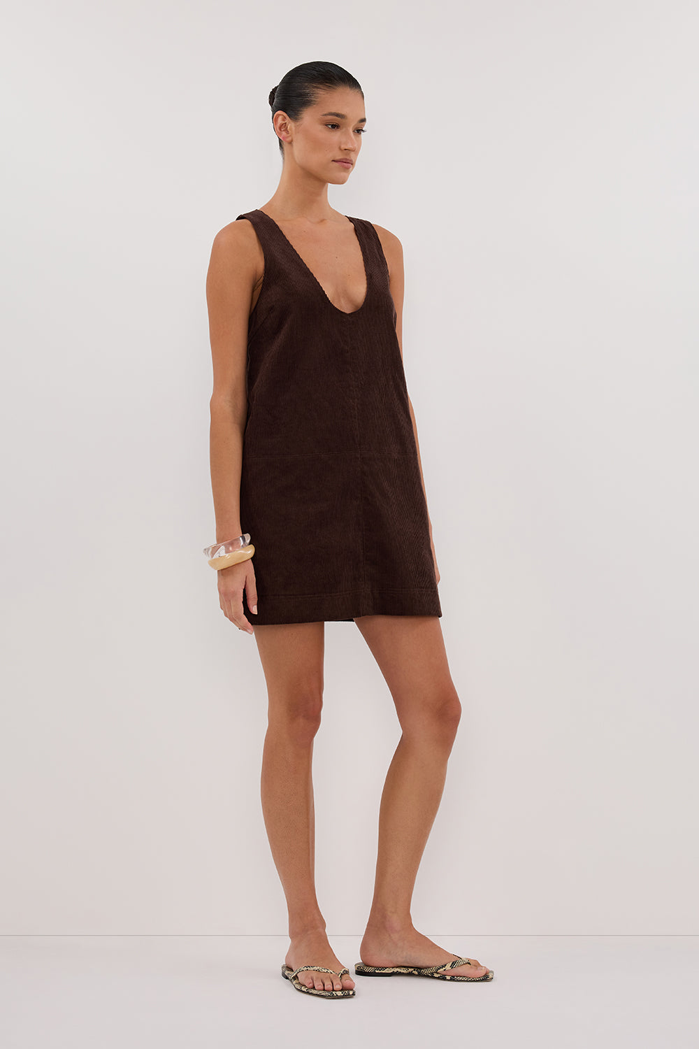 MILA CHOC COTTON CORDUROY MINI DRESS