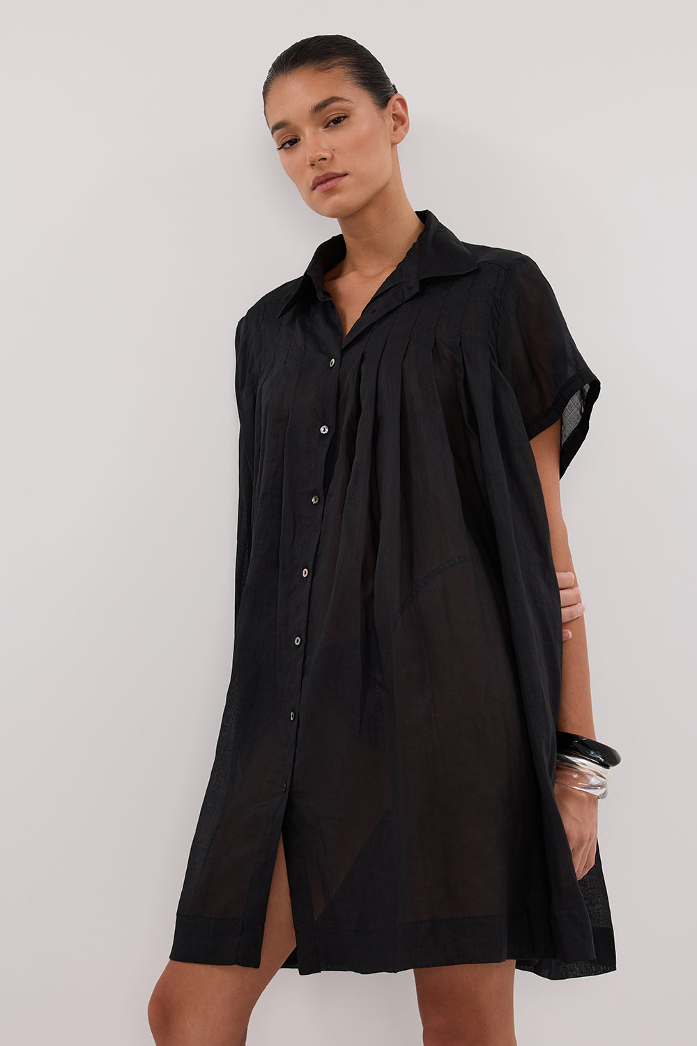 CARMEL BLACK RAMIE MINI DRESS