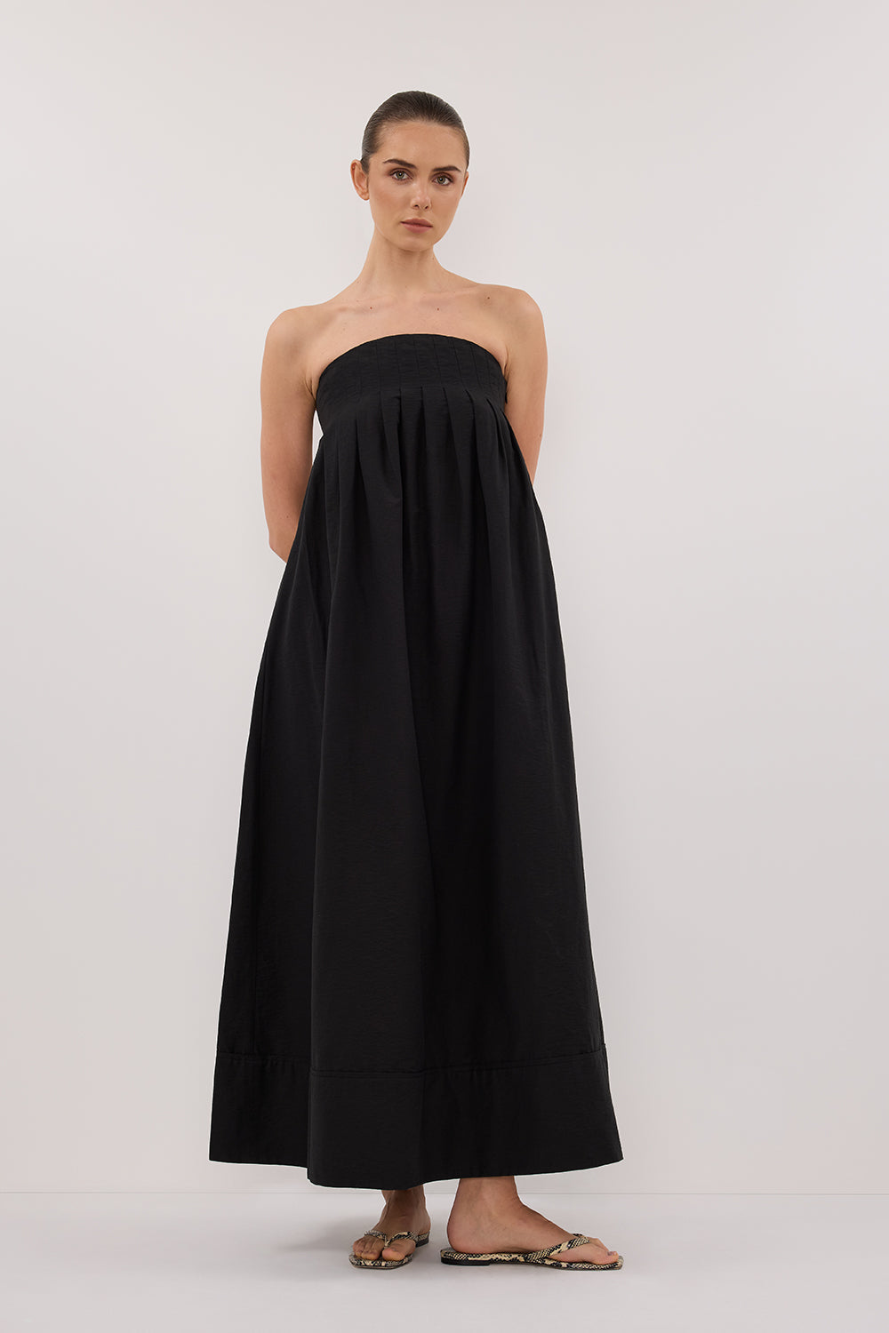 MORGAN BLACK STRAPLESS MIDI DRESS