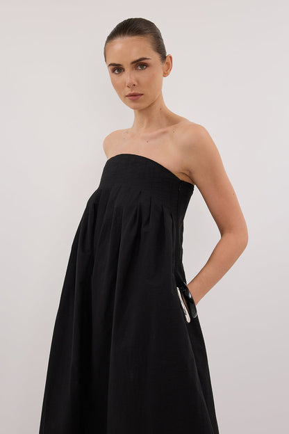 MORGAN BLACK STRAPLESS MIDI DRESS