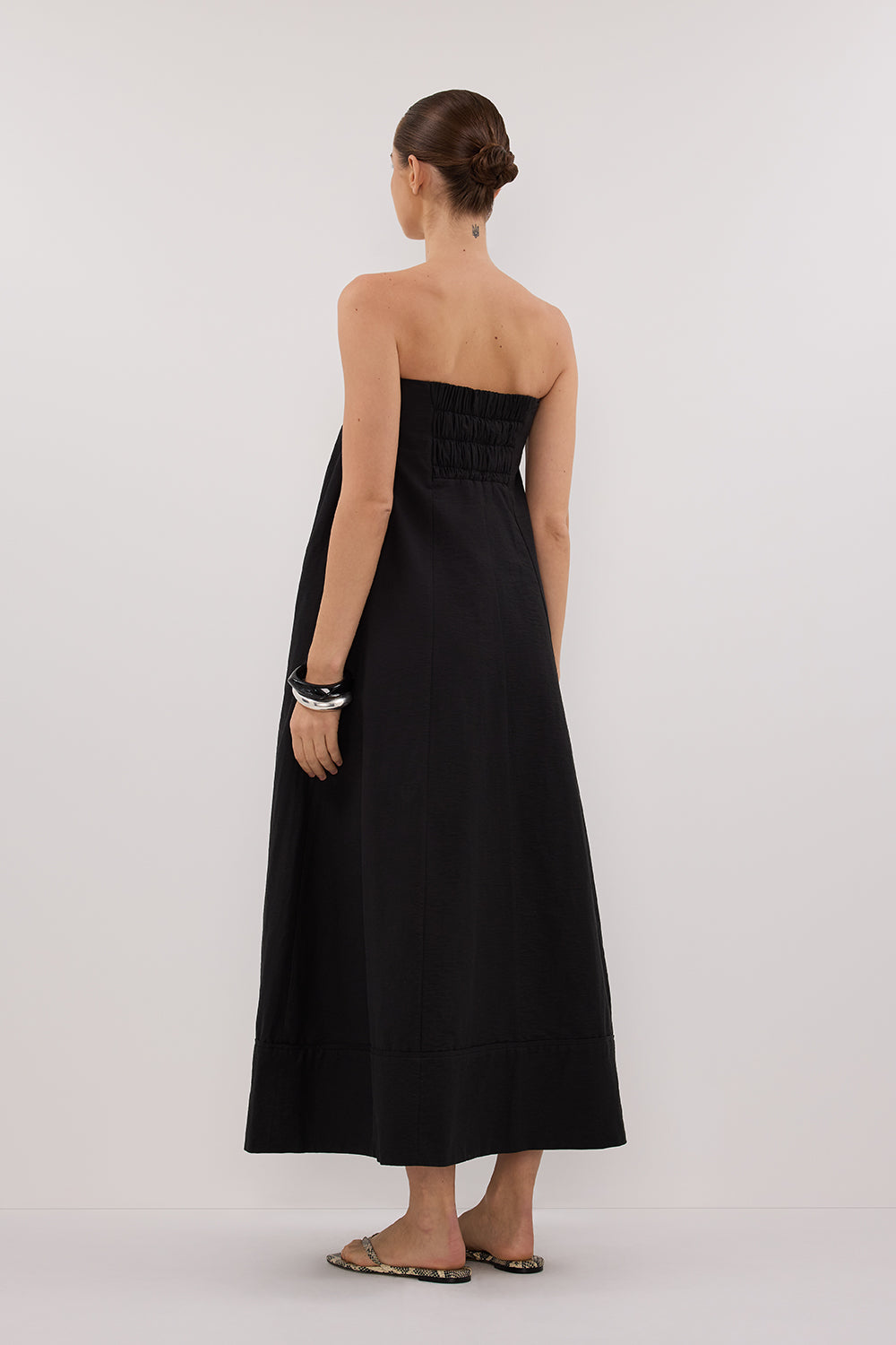 MORGAN BLACK STRAPLESS MIDI DRESS