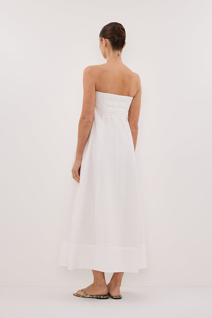 MORGAN WHITE STRAPLESS MIDI DRESS