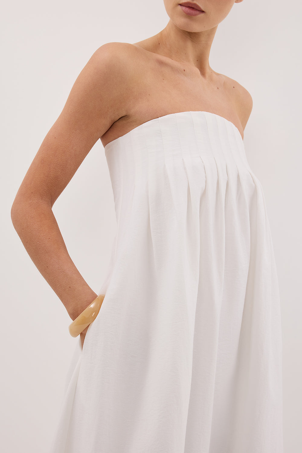 MORGAN WHITE STRAPLESS MIDI DRESS