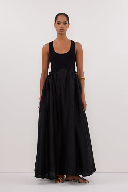 APRIL BLACK HYBRID KNIT MIDI DRESS