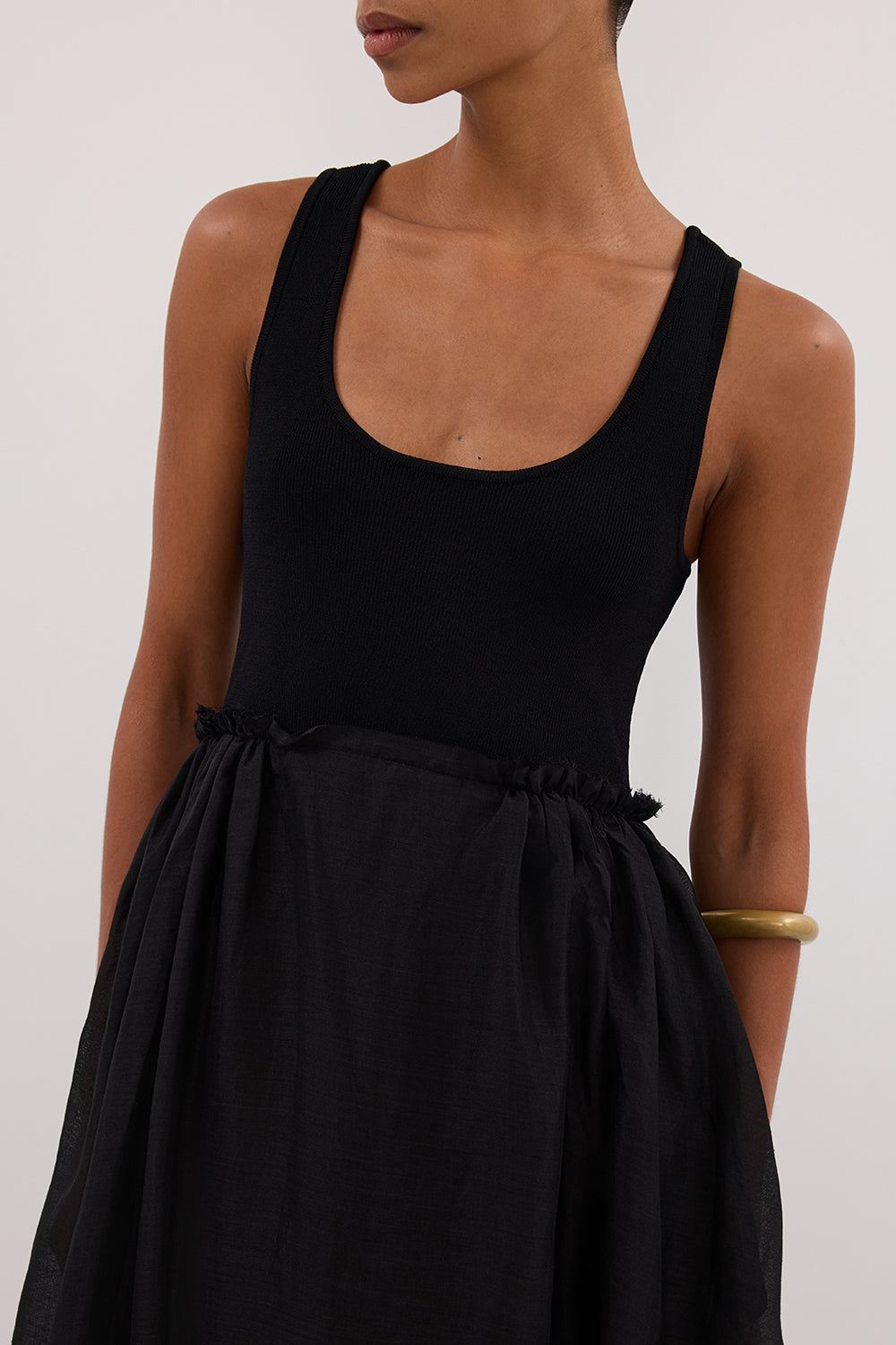 APRIL BLACK HYBRID KNIT MIDI DRESS