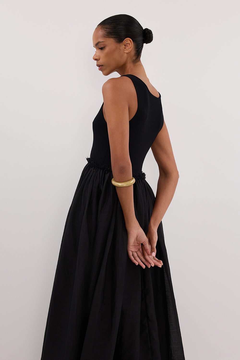 APRIL BLACK HYBRID KNIT MIDI DRESS