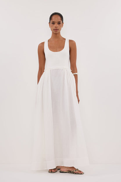 APRIL WHITE HYBRID KNIT MIDI DRESS