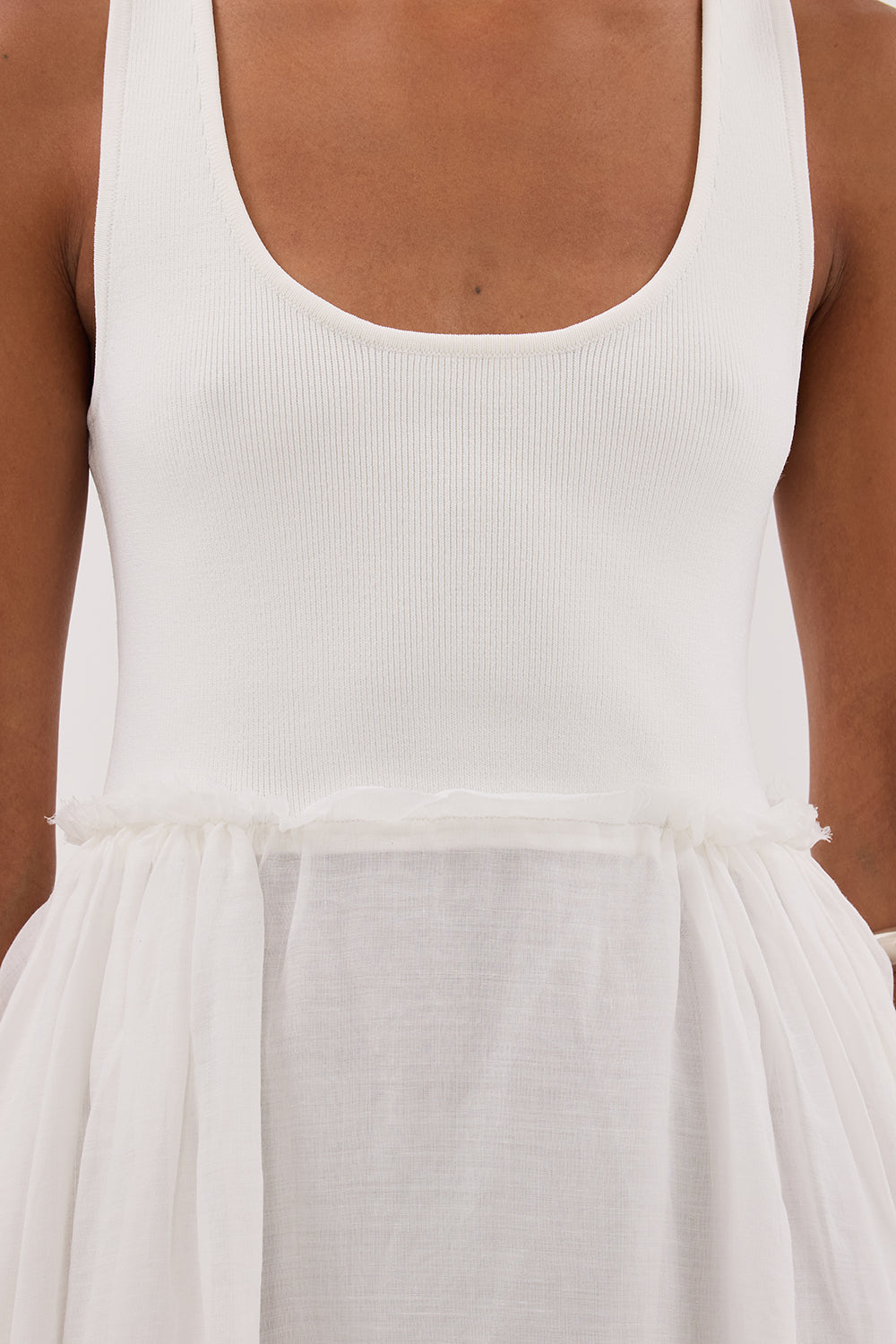 APRIL WHITE HYBRID KNIT MIDI DRESS