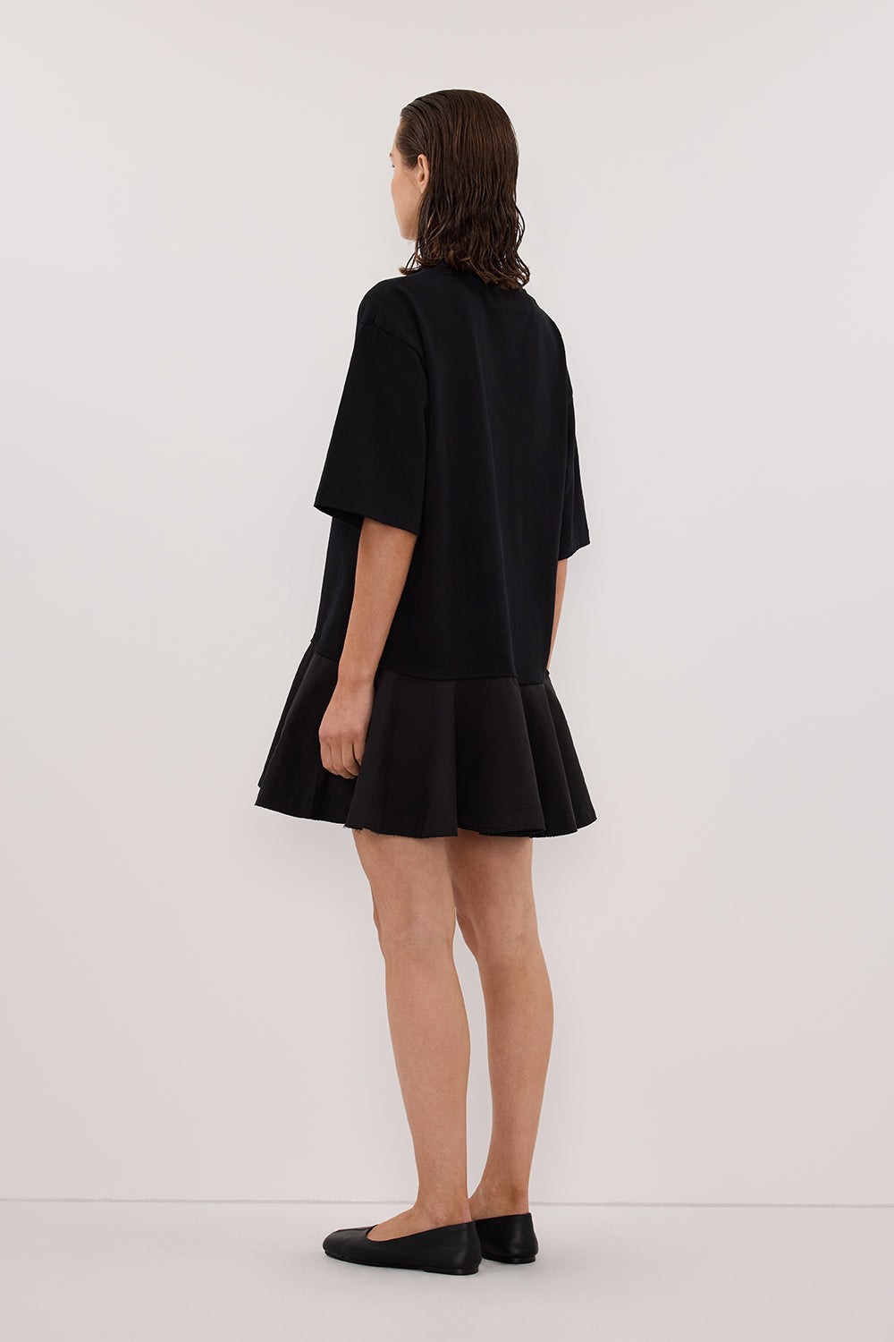 NOAH BLACK SHORT SLEEVE RUFFLE MINI DRESS