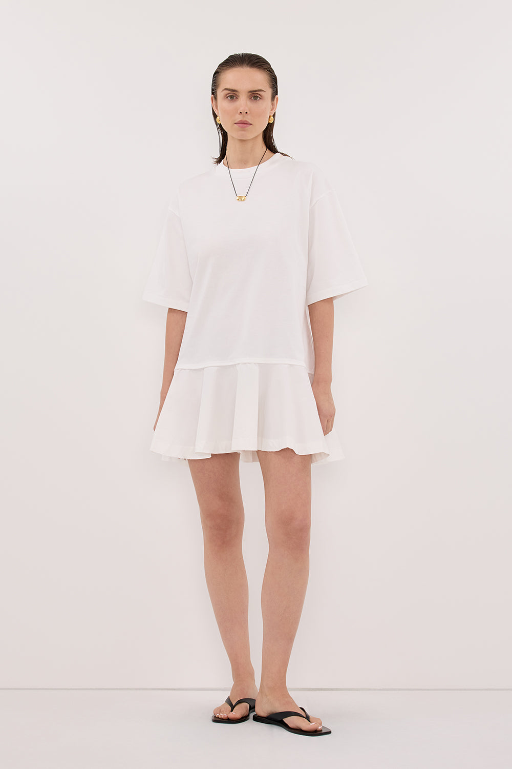 NOAH WHITE SHORT SLEEVE RUFFLE MINI DRESS