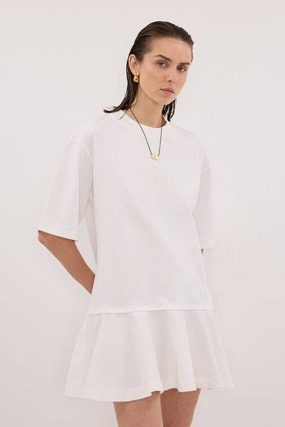 NOAH WHITE SHORT SLEEVE RUFFLE MINI DRESS
