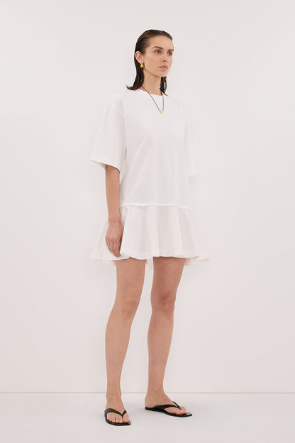 NOAH WHITE SHORT SLEEVE RUFFLE MINI DRESS