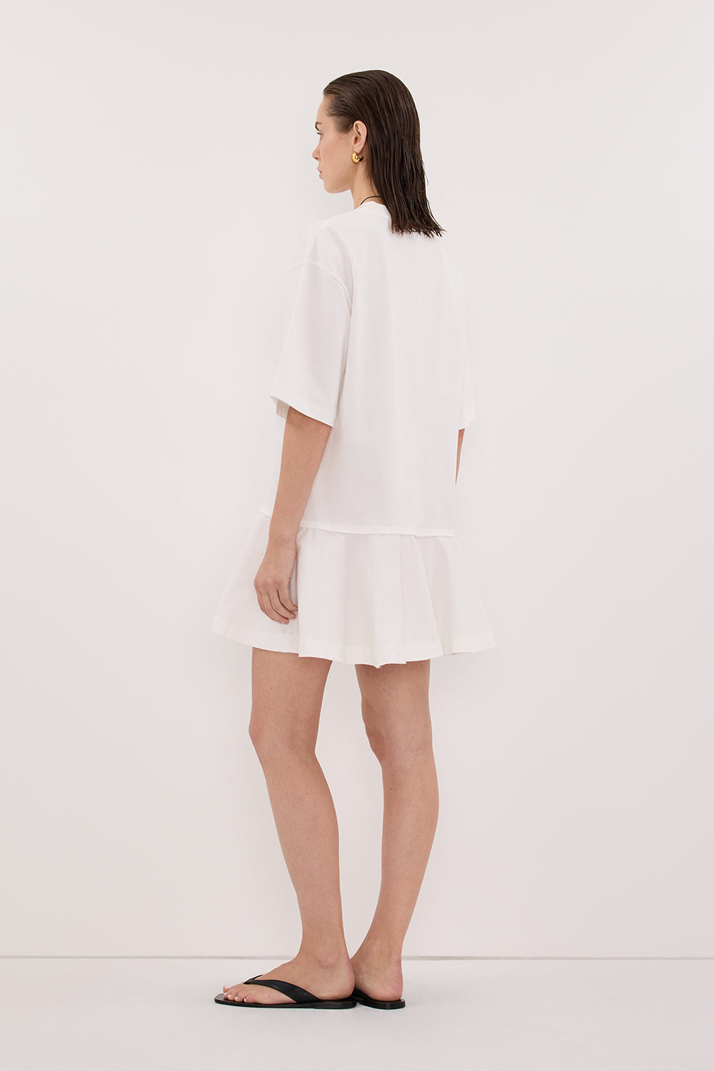 NOAH WHITE SHORT SLEEVE RUFFLE MINI DRESS
