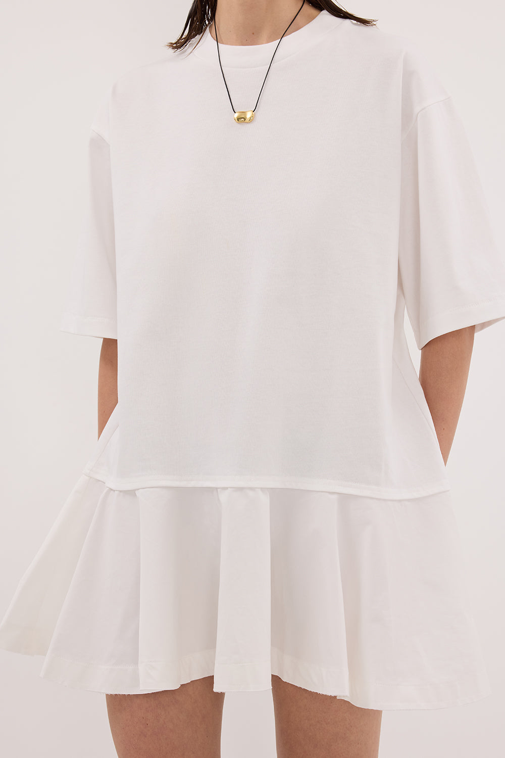 NOAH WHITE SHORT SLEEVE RUFFLE MINI DRESS