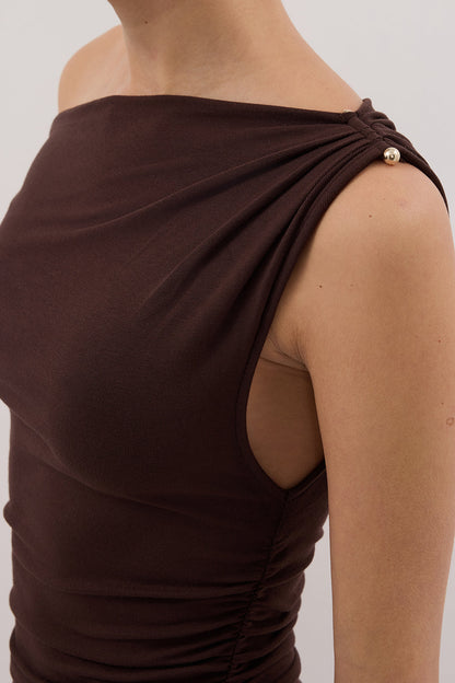 INEZ CHOC ASYM KNIT MIDI DRESS