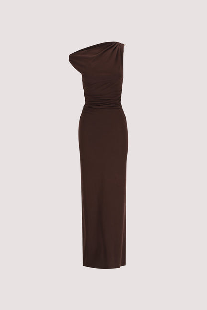 INEZ CHOC ASYM KNIT MIDI DRESS
