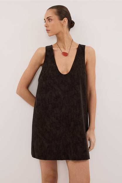 OAKLAND CHOC FAUX SUEDE MINI DRESS