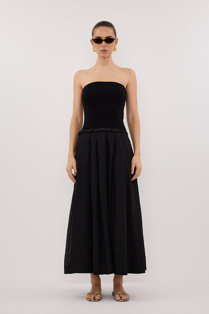 COCO BLACK STRAPLESS HYBRID MIDI DRESS