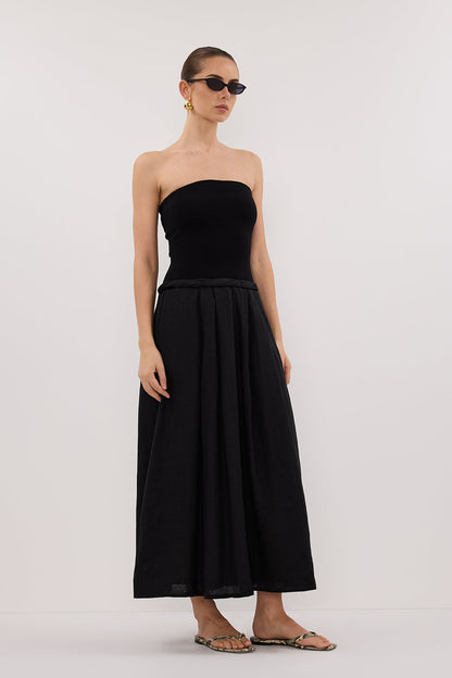 COCO BLACK STRAPLESS HYBRID MIDI DRESS