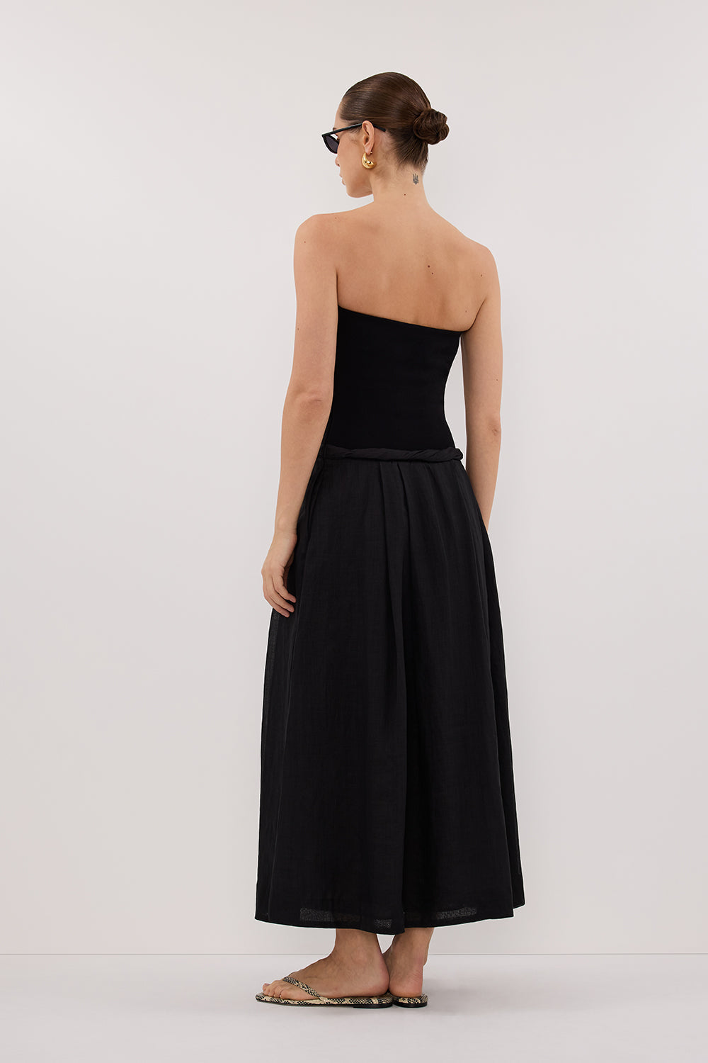 COCO BLACK STRAPLESS HYBRID MIDI DRESS