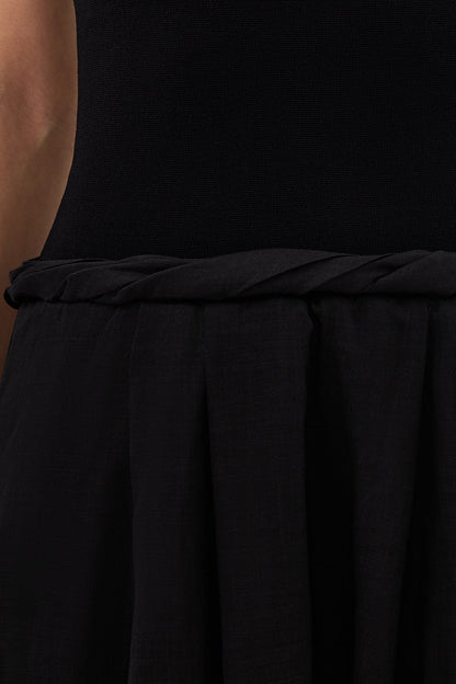 COCO BLACK STRAPLESS HYBRID MIDI DRESS