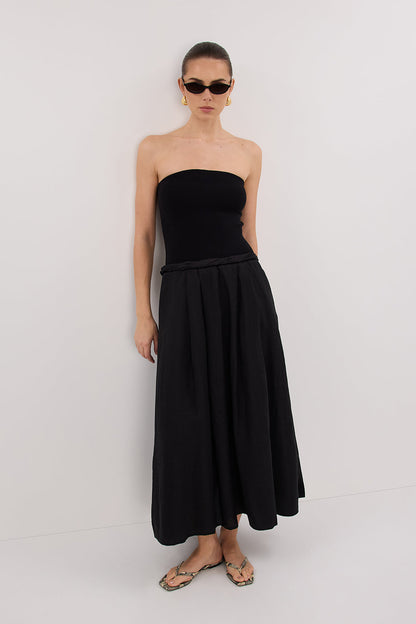 COCO BLACK STRAPLESS HYBRID MIDI DRESS