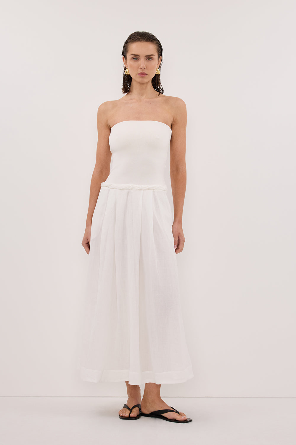 COCO WHITE STRAPLESS HYRBID MIDI DRESS