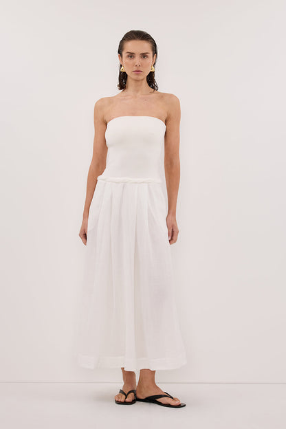 COCO WHITE STRAPLESS HYRBID MIDI DRESS