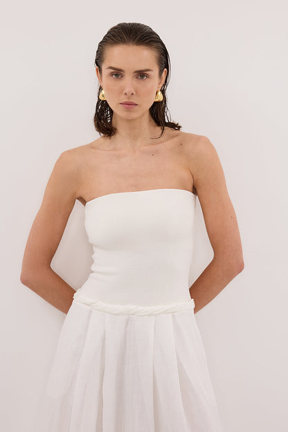 COCO WHITE STRAPLESS HYRBID MIDI DRESS