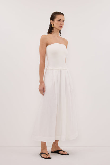 COCO WHITE STRAPLESS HYRBID MIDI DRESS