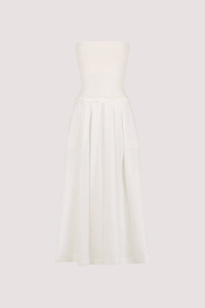 COCO WHITE STRAPLESS HYRBID MIDI DRESS
