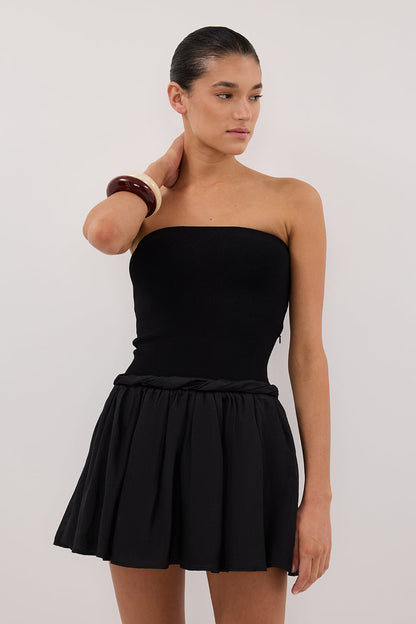COCO BLACK STRAPLESS HYBRID MINI DRESS