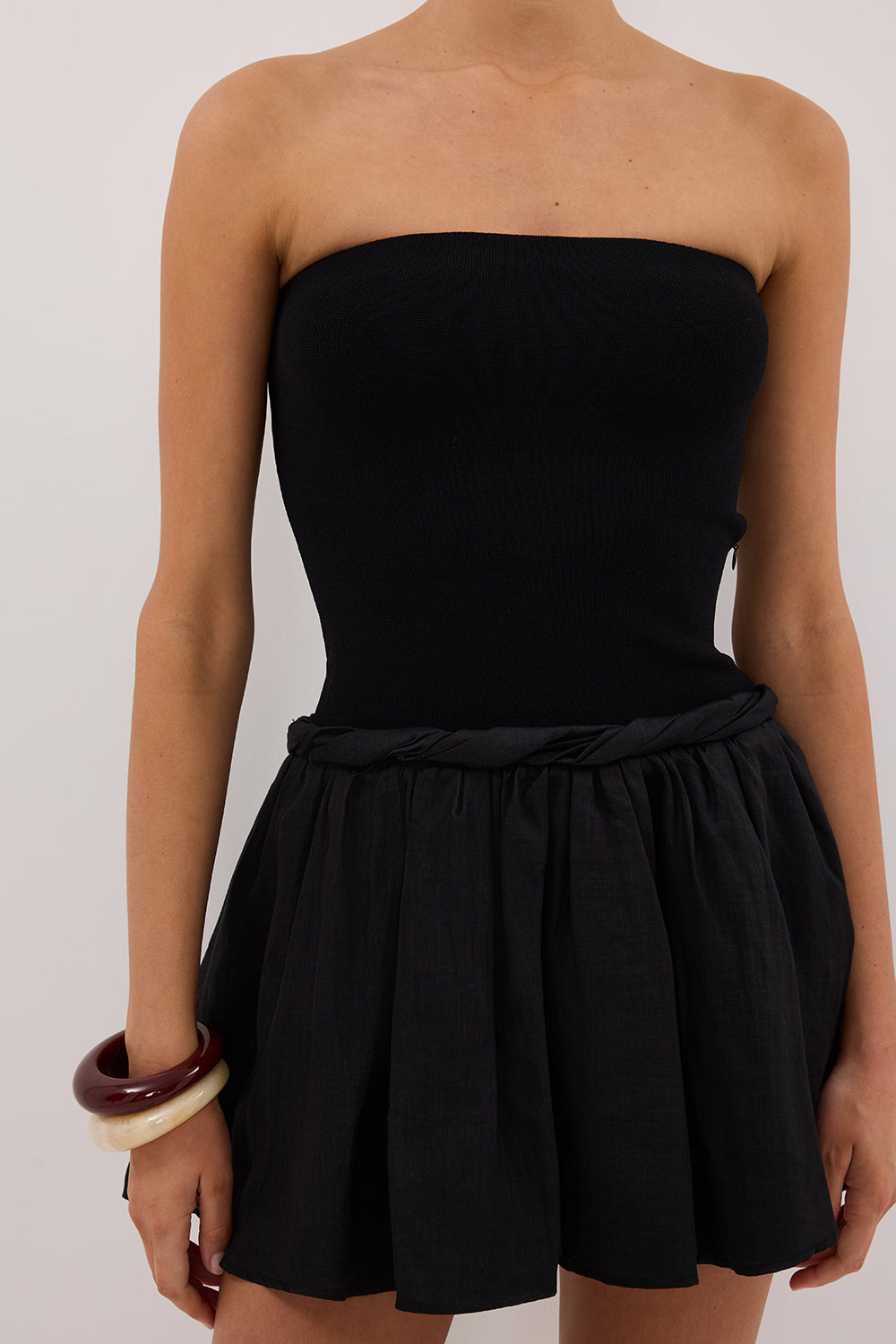 COCO BLACK STRAPLESS HYBRID MINI DRESS
